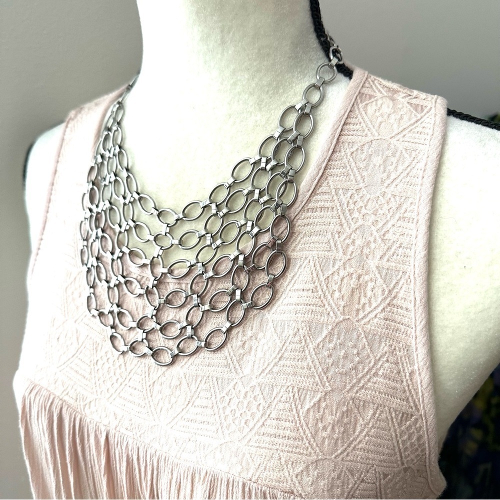 Chainmail Bib Oval Link Stainless Steel Statement Necklace - Picture 3 of 13